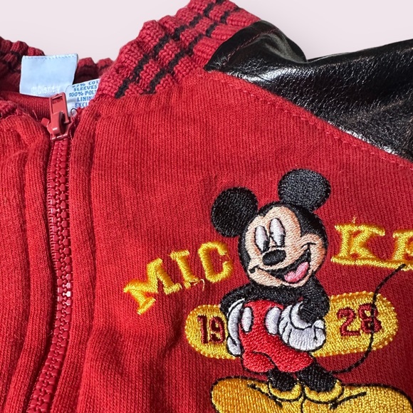 Baby Wonderful World Of Disney Faux Leather Sleeve Mickey Mouse Bomber Jacket - Picture 4 of 11